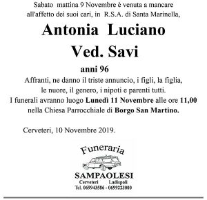 ANTONIA LUCIANO Ved. SAVI di anni 96