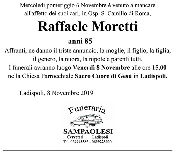 RAFFAELE MORETTI di anni 85
