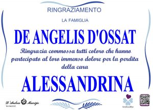 ALESSANDRINA DE ANGELIS D’OSSAT – Ringraziamento