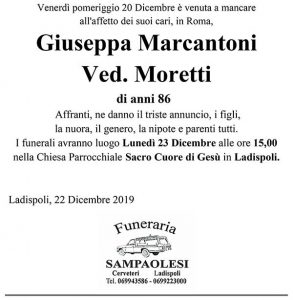 GIUSEPPA MARCANTONI Ved. MORETTI di anni 86