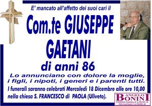 Com.te GIUSEPPE GAETANI di anni 86