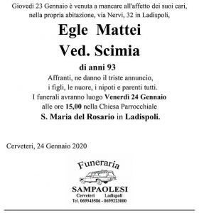 EGLE MATTEI Ved. SCIMIA di anni 93