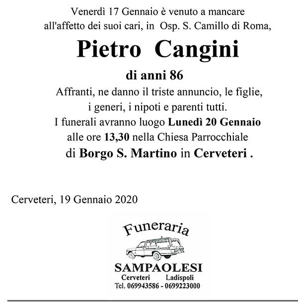 PIETRO CANGINI di anni 86