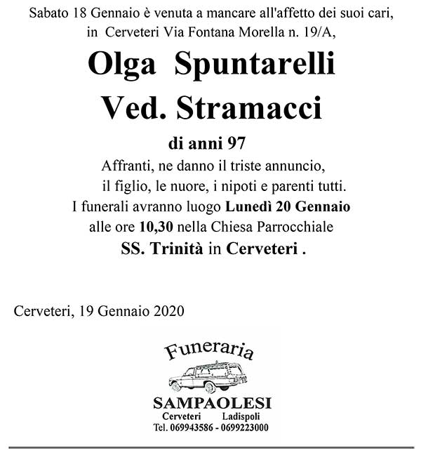 OLGA SPUNTARELLI ved. STRAMACCI di anni 97