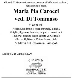 MARIA PIA CAROCCI Ved. DI TOMMASO di anni 90