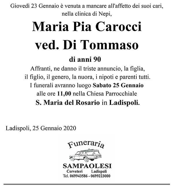 MARIA PIA CAROCCI Ved. DI TOMMASO di anni 90