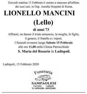 LIONELLO MANCINI "LELLO" di anni 73