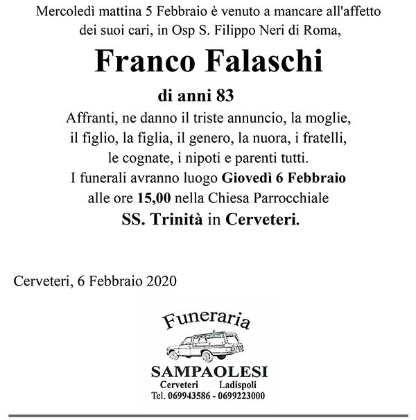 FRANCO FALASCHI di anni 83