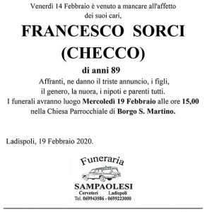 FRANCESCO SORCI (CHECCO) di anni 89