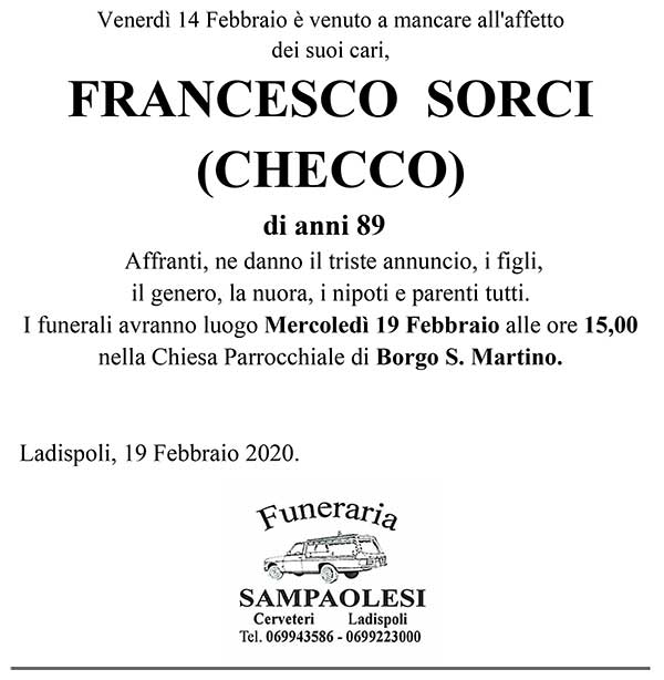 FRANCESCO SORCI (CHECCO) di anni 89