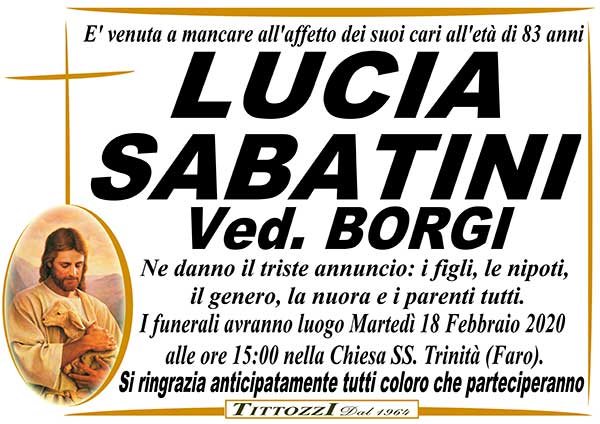 LUCIA SABATINI Ved. BORGI