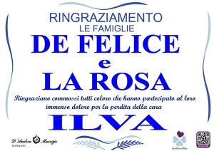 ILVA DE FELICE – Ringraziamento