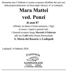MARA MATTEI Ved. PONZI di anni 87
