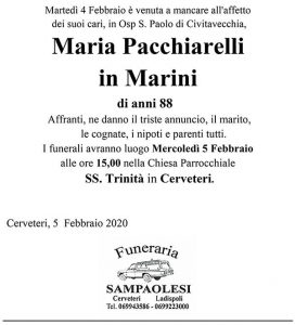 MARIA PACCHIARELLI in MARINI di anni 88