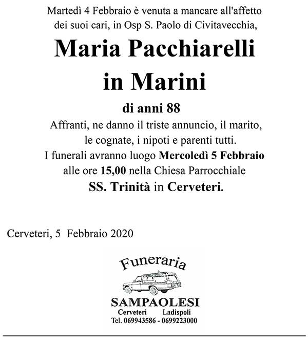 MARIA PACCHIARELLI in MARINI di anni 88