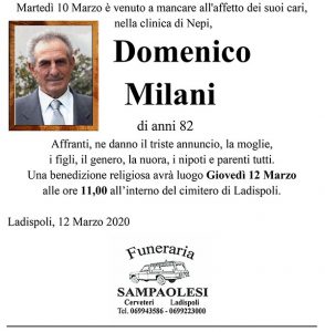 DOMENICO MILANI di anni 82