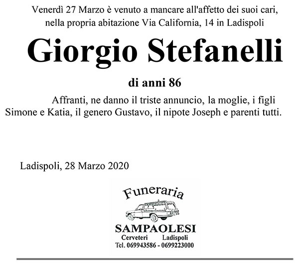 GIORGIO STEFANELLI di anni 86