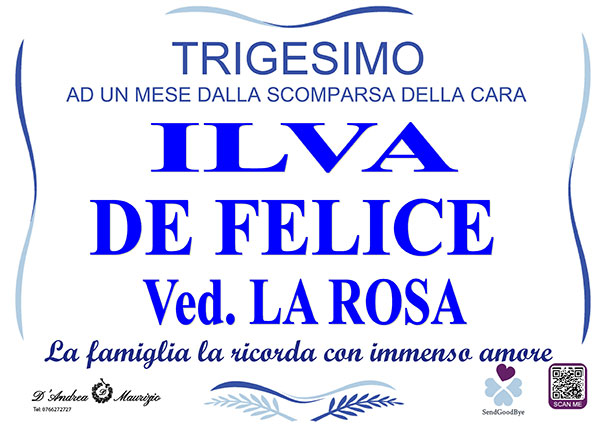 ILVA DE FELICE Ved. LA ROSA – Trigesimo