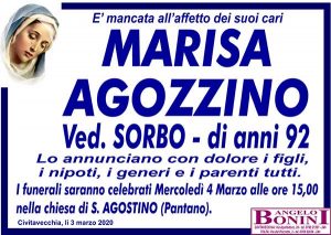 MARISA AGOZZINO Ved. SORBO di anni 92