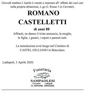 ROMANO CASTELLETTI di anni 88