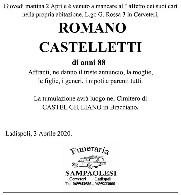 ROMANO CASTELLETTI di anni 88
