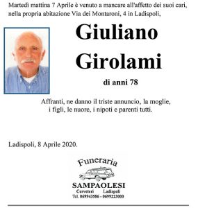 GIULIANO GIROLAMI di anni 78