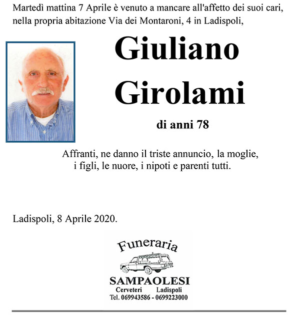 GIULIANO GIROLAMI di anni 78