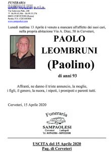 PAOLO LEOMBRUNI "PAOLINO" di anni 93