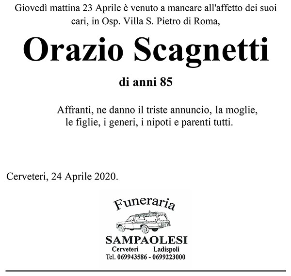 ORAZIO SCAGNETTI di anni 85