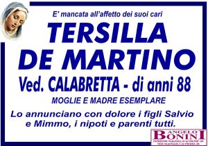 TERSILLA DE MARTINO Ved. CALABRETTA di anni 88