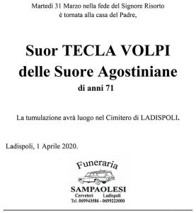 Suor TECLA VOLPI di anni 71