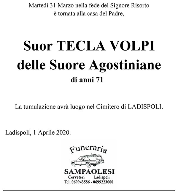 Suor TECLA VOLPI di anni 71