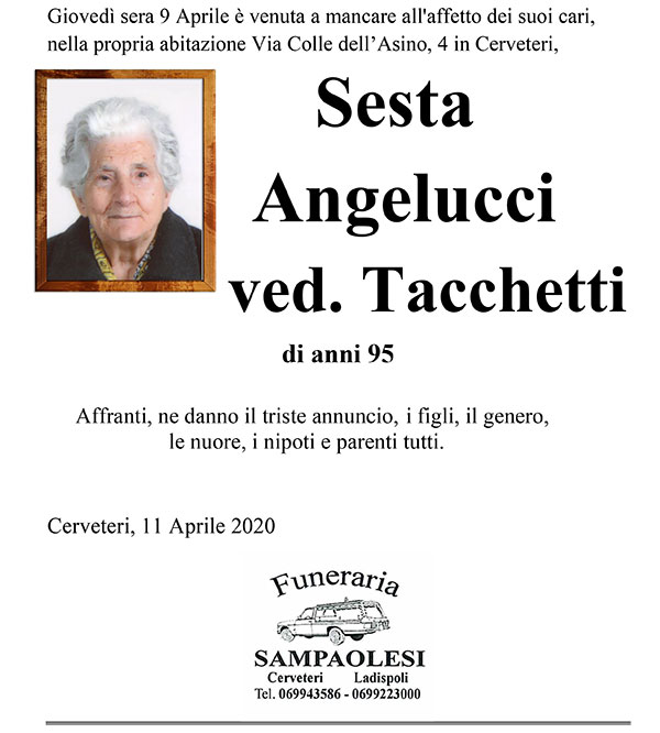 SESTA ANGELUCCI ved. TACCHETTI di anni 95