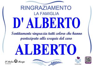 ALBERTO D’ALBERTO – Ringraziamento