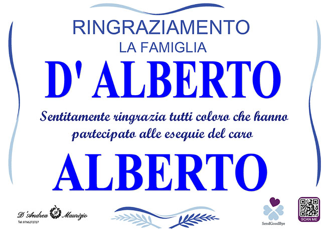ALBERTO D’ALBERTO – Ringraziamento