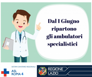 ASL RM4, dal 1° giugno riprendono le attività di ambulatori specialistici