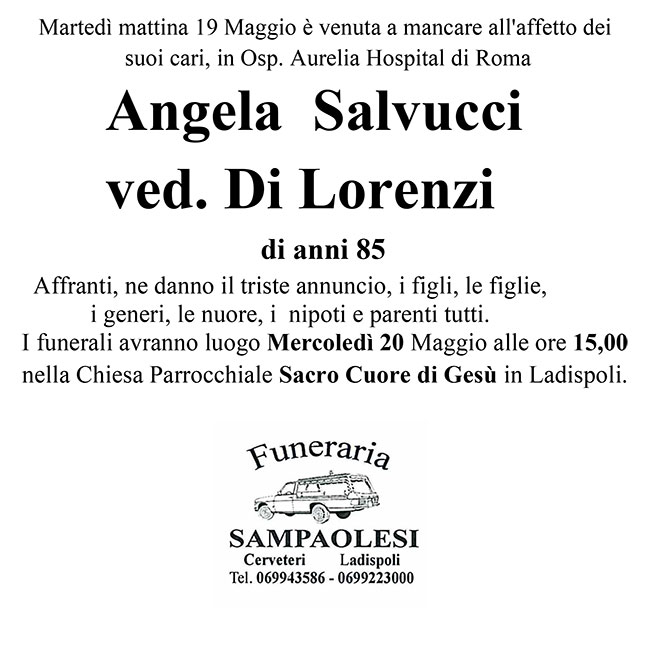 ANGELA SALVUCCI ved. DI LORENZI di anni 85