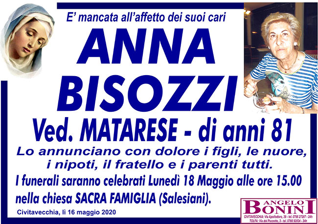ANNA BISOZZI ved. MATARESE di anni 81