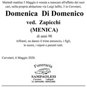 DOMENICA DI DOMENICO ved. ZAPICCHI (MENICA) di anni 90