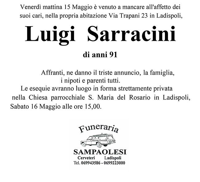 LUIGI SARRACINI di anni 91