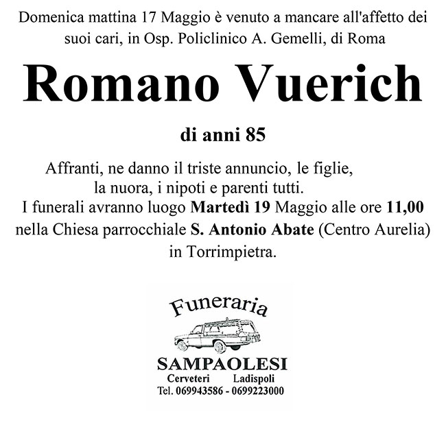 ROMANO VUERICH di anni 85
