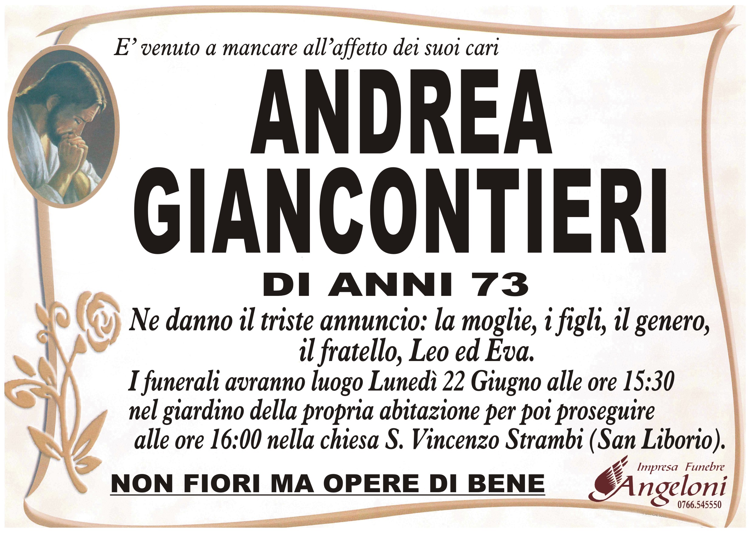 ANDREA GIANCONTIERI di anni 73