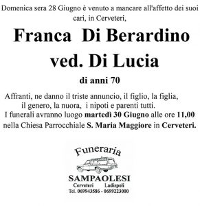 FRANCA DI BERARDINO Ved. DI LUCIA di anni 70