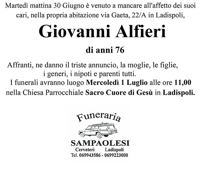 GIOVANNI ALFIERI di anni 76