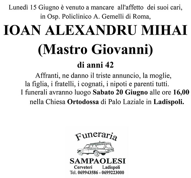 IOAN ALEXANDRU MIHAI (MASTRO GIOVANNI) di anni 42