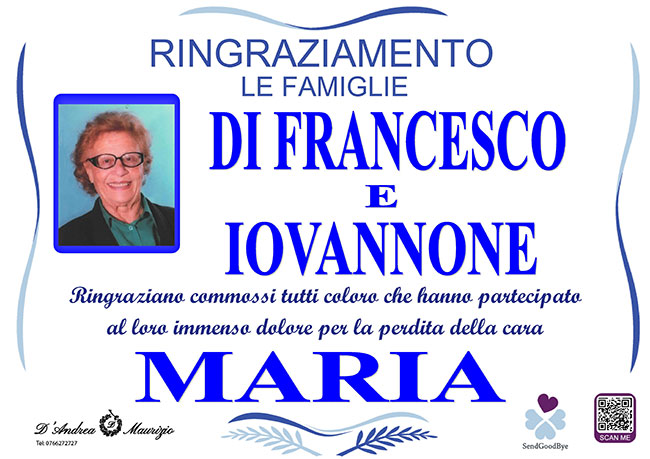 MARIA DI FRANCESCO – Ringraziamento