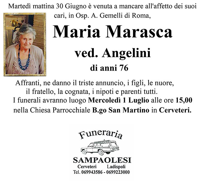 MARIA MARASCA ved. ANGELINI di anni 76