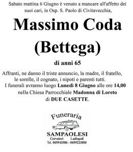 MASSIMO CODA (BETTEGA) di anni 65