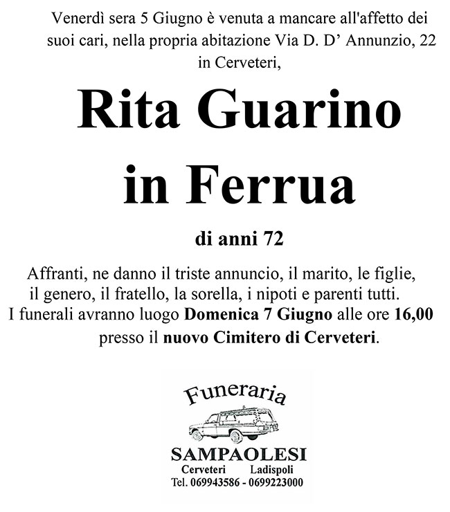 RITA GUARINO in FERRUA di anni 72