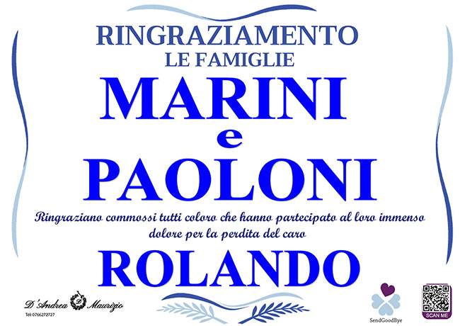 ROLANDO PAOLONI – Ringraziamento